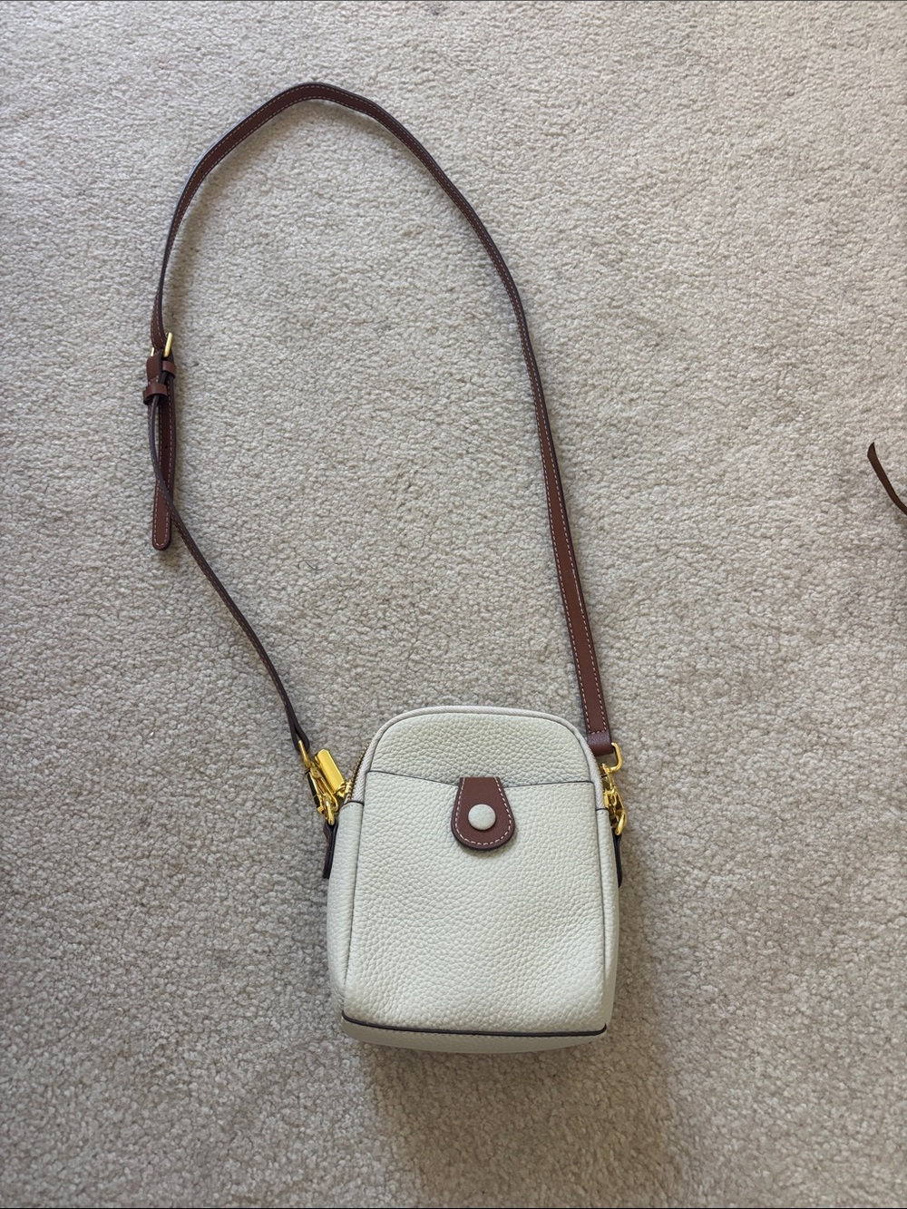 Leather Crossbody Bag in Cream and Brown - Women's Shoulder Bag